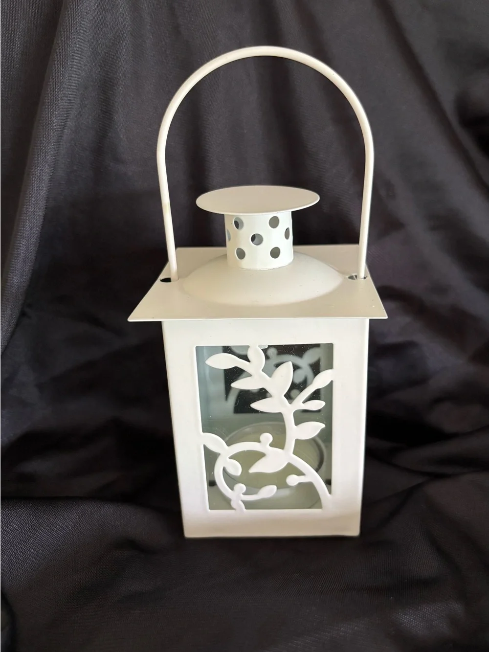 White Painted Metal Tabletop Lantern w/Tea Light